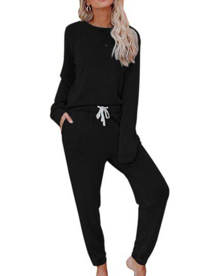 Women's Solid Sweatsuit Set 2 Piece Long Sleeve Pullover and Drawstring Sweatpants Sport Outfits Sets - Seldom Seen Styles