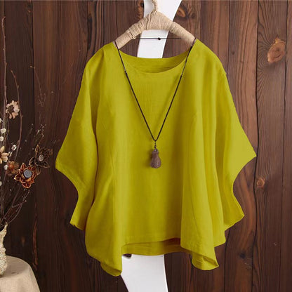 Solid Oversized Batwing Sleeve Loose Plus Size Top Casual Blouses Summer Essential Chic Top outfits Minimalist Feminine Womenswear casual outfits women cute summer outfit - Seldom Seen Styles