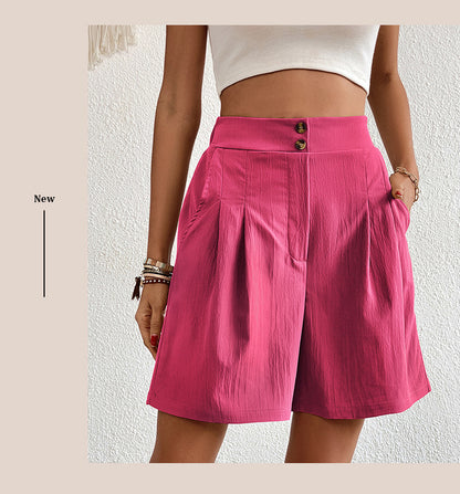 Womens Shorts Dressy Casual 2025 Trendy Summer Elastic High Waisted Pleated Side Slit Business Work Shorts Pockets