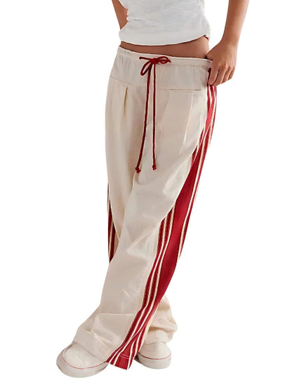 Women Y2k Track Pants Side Striped Wide Leg Baggy Pants Casual Drawstring Waist Parachute Sweatpants Streetwear - Seldom Seen Styles