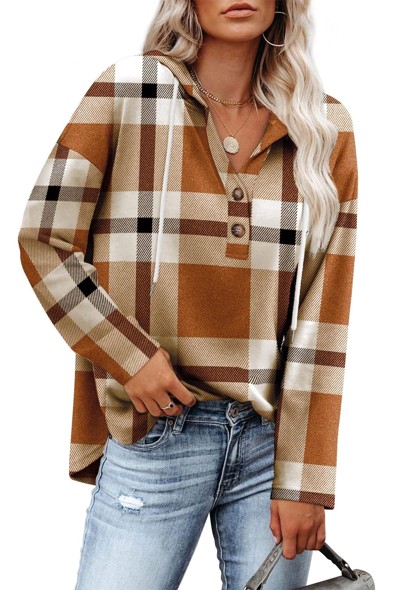 Womens Tops V Neck Button Sweatshirt for Women Pullover Long Sleeve Shirts Fall Outfits 2025 Loose Fit - Seldom Seen Styles