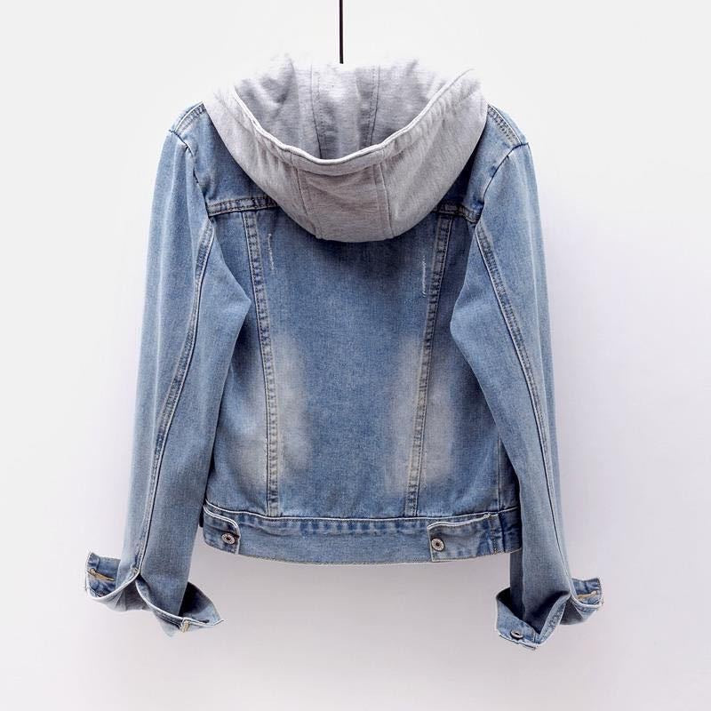 Women's Casual Denim Jacket, Long-sleeved Hooded Short Denim Coat with a detachable hood, suitable for spring and autumn as well as any occasion. - Seldom Seen Styles