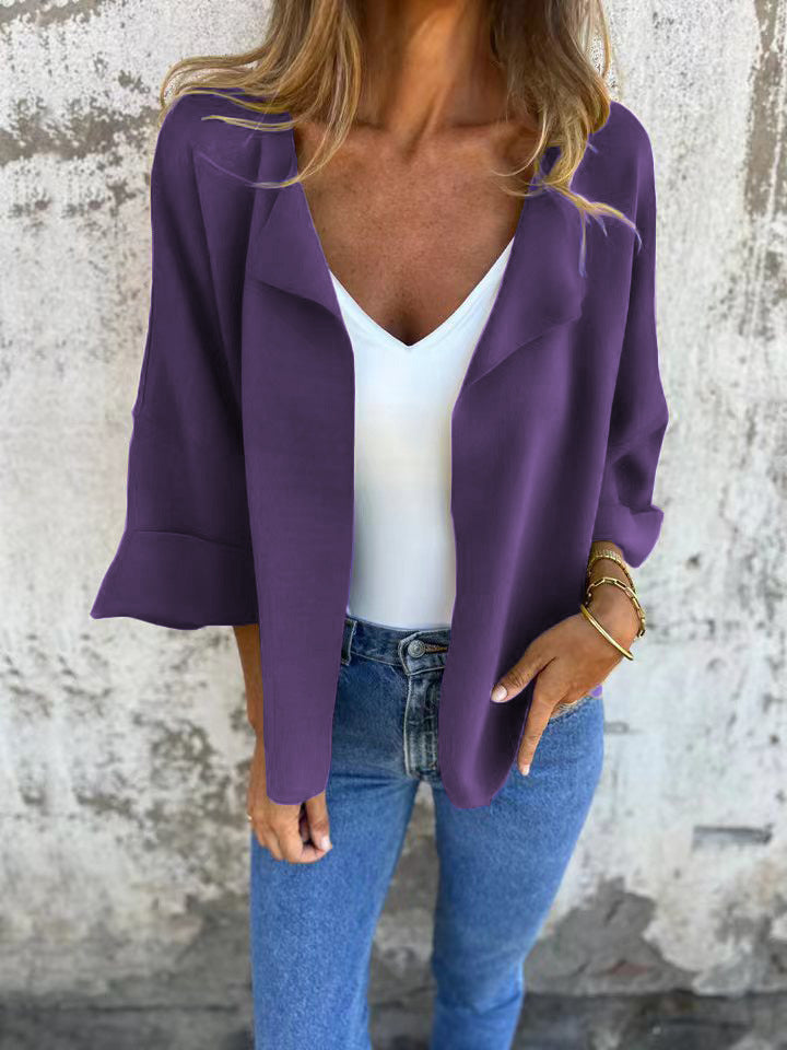 Faux Suede Cardigan, Casual Loose Lightweight Buttonless Solid Color Open Front Lapel Jacket for Women - Seldom Seen Styles