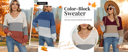 Womens Sweaters 2025 Fall V Neck Long Sleeve Hollow Knit Pullover Sweaters for Women - Seldom Seen Styles