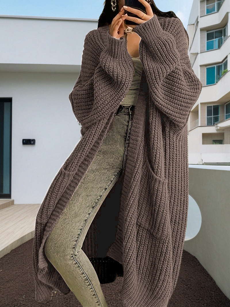 Women's Solid Drop Shoulder Long Cardigan, Casual Pocket Longsleeves Cardigan, Ladies Knitwear for Spring & Fall Daily Wear, Sweaters for Women, Knitting Womenswear - Seldom Seen Styles