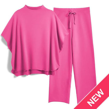 Songling Women Casual Two Piece Outfits 3/4 Batwing Sleeve Capelet CrewNeck Pullover Top Wide Leg Pants Lounge Sets Sweatsuit - Seldom Seen Styles