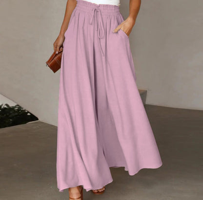 Womens Plus Size Wide Leg Pants Casual Elastic High Waist Flowy Pants Drawstring Palazzo Pants with Pockets - Seldom Seen Styles