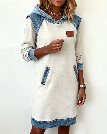 Chloe - Casual Hooded Denim Insert Dress