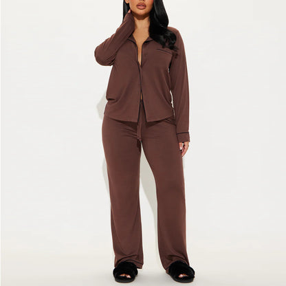 Modal Pajama Set, Long Sleeve Button Down Shirt and Pajama Pants, Sleepwear for Women - Seldom Seen Styles