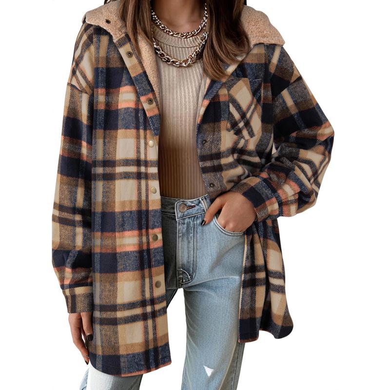 Women's Flannel Hooded Plaid 2025 Shacket Thick Coat Winter Coat for Warmth Button down Warm and Fuzzy Fleece Jacket - Seldom Seen Styles