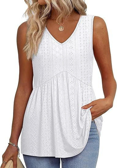 Womens Tank Tops 2025 Flowy Peplum Tops for Women Dressy Sleeveless V Neck Babydoll Tank Tops - Seldom Seen Styles