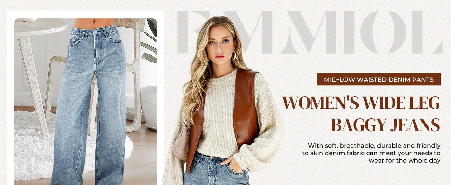 Women's 2025 Wide Leg Jeans Distress Mid Waist Denim Pants Vintage Y2K Trousers - Seldom Seen Styles