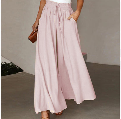 Womens Plus Size Wide Leg Pants Casual Elastic High Waist Flowy Pants Drawstring Palazzo Pants with Pockets - Seldom Seen Styles