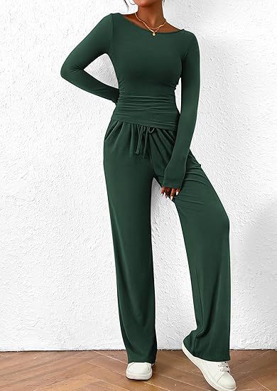 Women's 2-Piece Lounge Sets Asymmetrical Long Sleeve T Shirt Wide Leg Pants Casual Outfit Womenswear Tracksuit  Basic Minimalist Clothing - Seldom Seen Styles