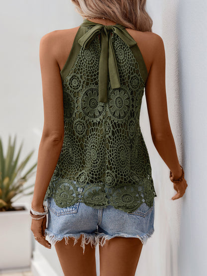 Women's Tank Tops Hollow Out Lace Boho Blouse Eyelet Embroidery Sleeveless Tops Shirts