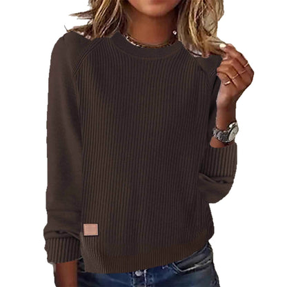 Coffee Plain Round Neck Sweater - Seldom Seen Styles
