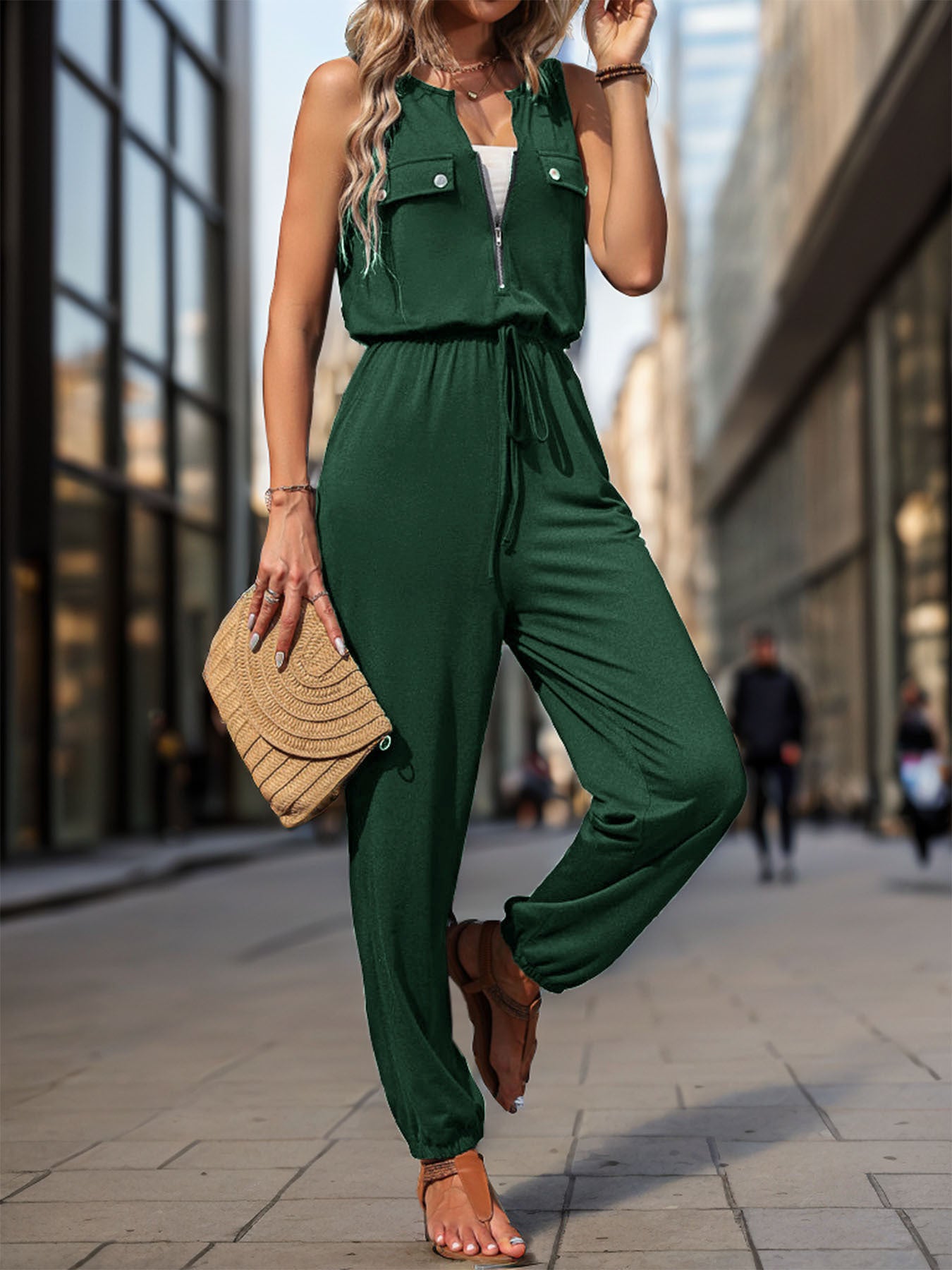 Summer Rompers for Women 2024 Sleeveless Pokect Tummy Control Dressy Rompers for Women 2024