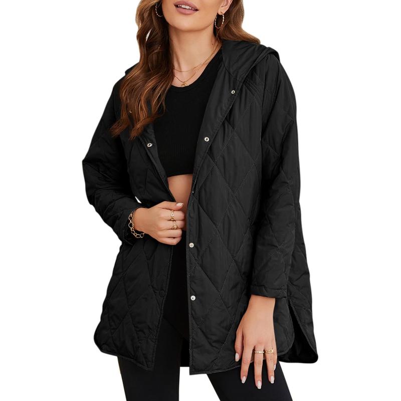 Puffer Jacket for Women,Lightweight Long Sleeve Button Hoodies Outerwear,Oversized Basic Casual Comfort Coats Tops,2025 Womenswear Fall Winter Outfits - Seldom Seen Styles