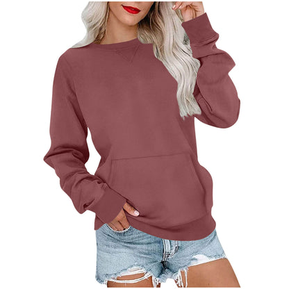 Women's Crewneck Hoodless Sweatshirt With Kangaroo Pocket Fleece Longsleeve Oversized Casual Style Shirt Lightweight Pullover - Seldom Seen Styles