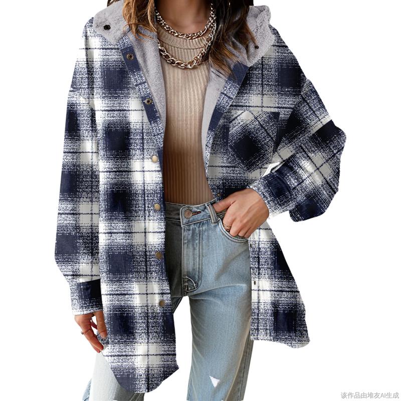 Women's Flannel Hooded Plaid 2025 Shacket Thick Coat Winter Coat for Warmth Button down Warm and Fuzzy Fleece Jacket - Seldom Seen Styles