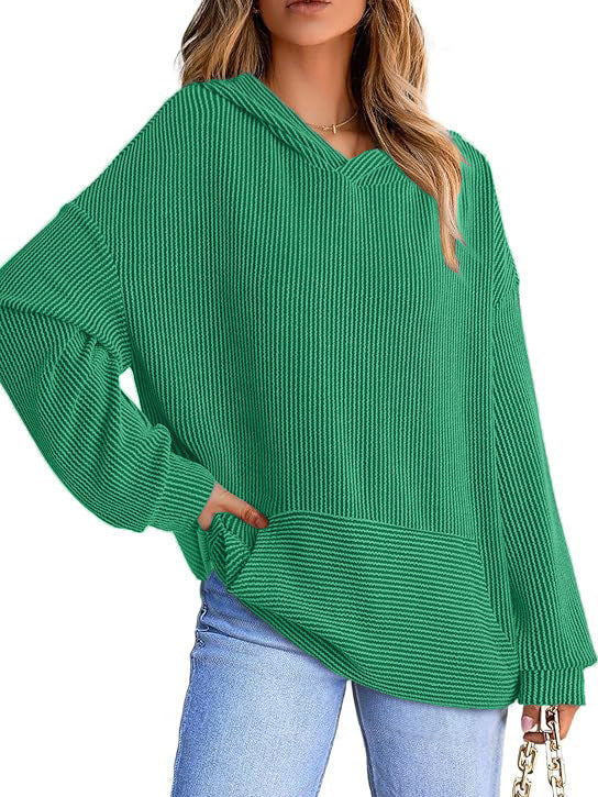 Women's Pullover Hoodies Sweatshirts Casual Loose Long Sleeve Ribbed Knit Shirts - Seldom Seen Styles