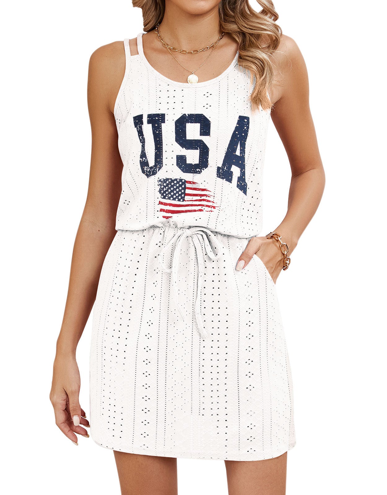 Explore More Collection -summer tank dresses  Eyelet Scoop Neck Sleeveless Dress