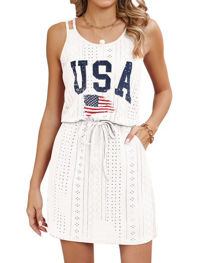 Explore More Collection -summer tank dresses  Eyelet Scoop Neck Sleeveless Dress