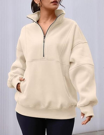 Women's Half Zip Sweatshirts Fleece Stand Collar Long Sleeve Thumb Hole Oversized Pullovers with Pockets - Seldom Seen Styles