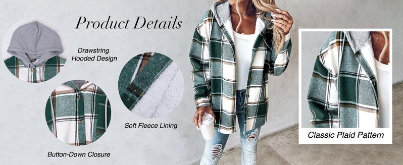 Women's Plaid / Houndstooth Print Button Front Hooded Coat, Casual Longsleeves Pocket Coat for Fall & Winter, Ladies Outerwear for Daily Wear, Womenswear - Seldom Seen Styles