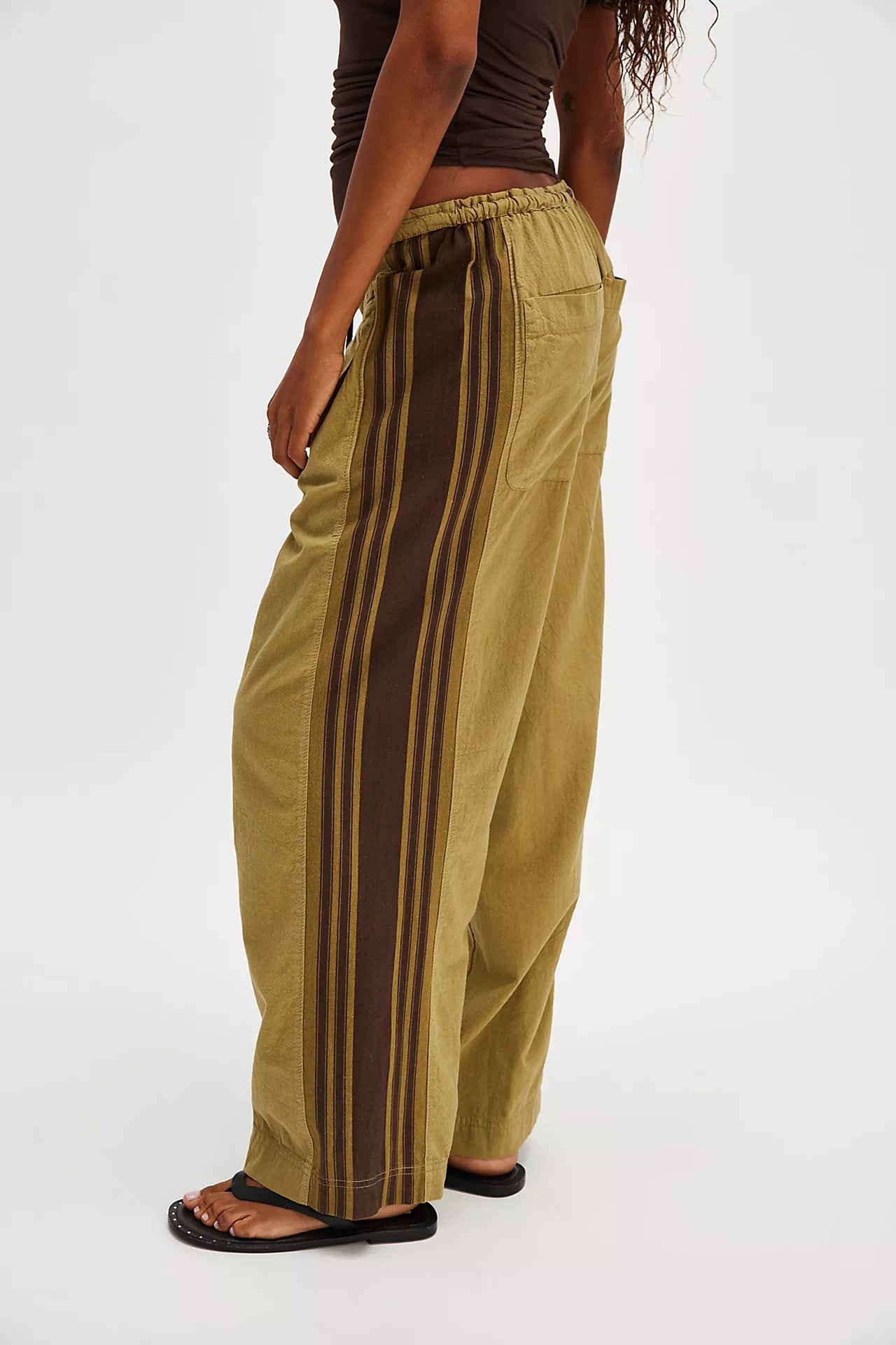 Women's Wide Leg Pants Drawstring High Rise Side Striped Slouchy Palazzo Pants with Pockets - Seldom Seen Styles