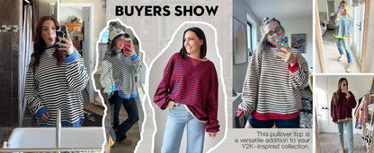 【Up To 3XL】Fisace Christmas Womenswear Striped Oversized Sweatshirt Color Block Crew Neck Long Sleeve Shirt Casual Loose Pullover Top Y2K Clothes back to school