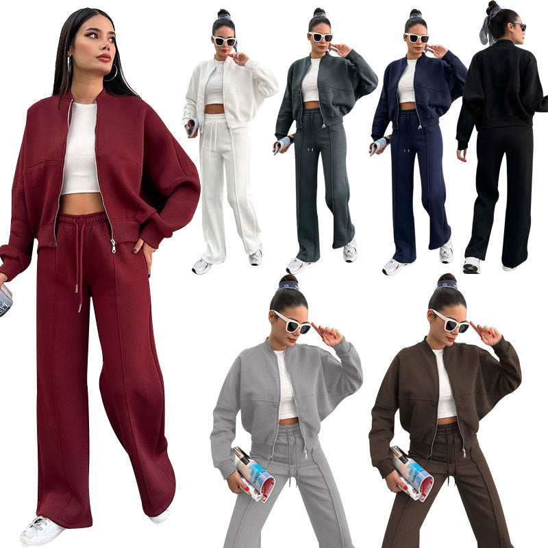 Sporty Two-piece Set Women's Plain Mock Neck Zip Up Jacket & Pocket Drawstring Waist Sweatpants Sports Sweat Suit, Sports Cozy Breathable Outfits Tracksuits for Daily Outdoor Wear, Tracksuit Set, Ladies Sportswear for All Seasons