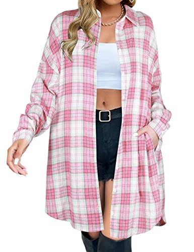 Women's Button Down Flannel Shirts Plaid Shacket Long Sleeve Collared Long Jacket Coats #Springtok - Seldom Seen Styles