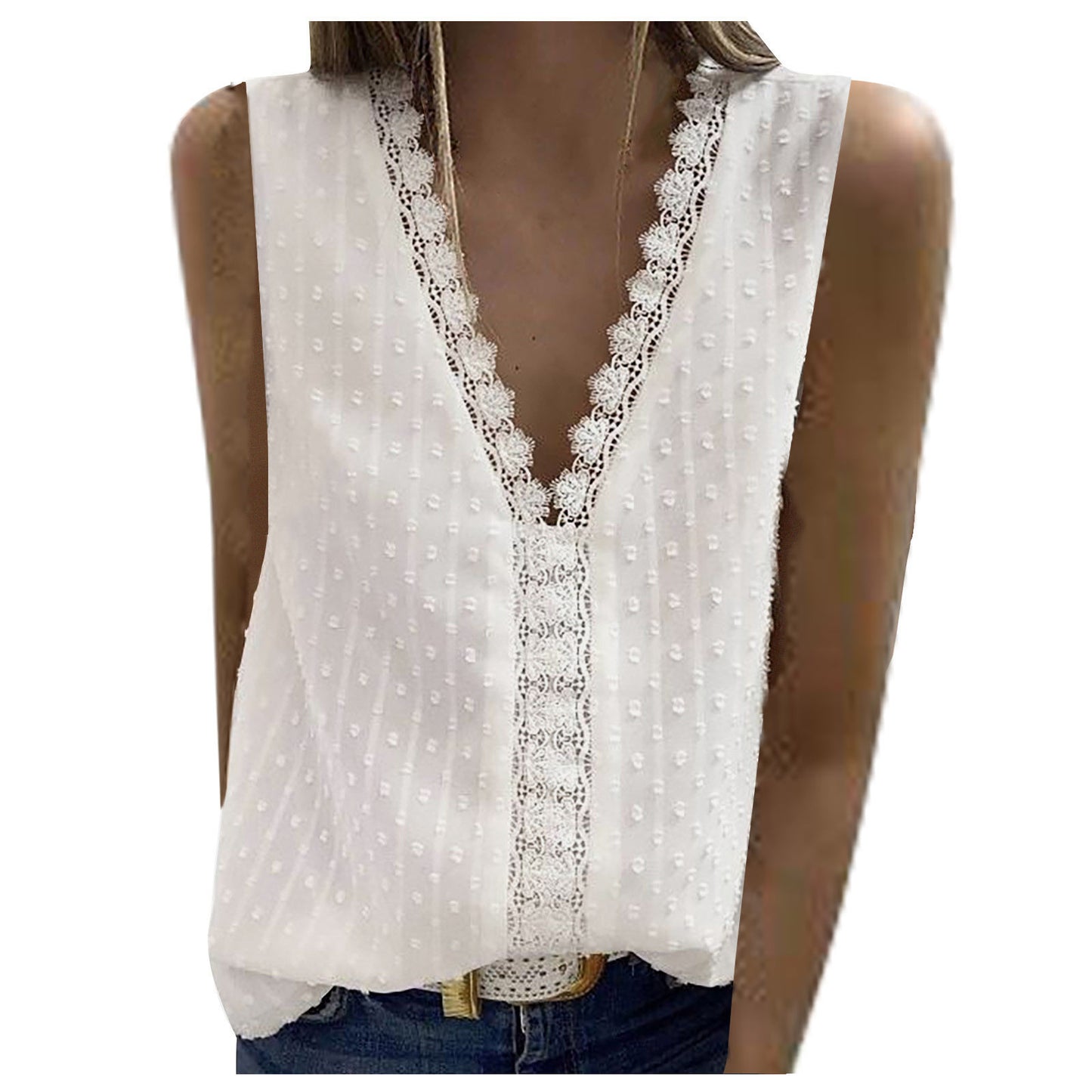 Women's V Neck Lace Crochet Tunic Tops Flowy Casual Blouses Shirts