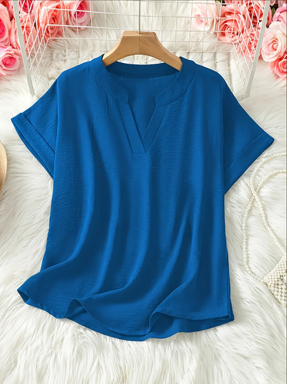 Women's Plain Shortsleeve Blouse, Casual Solid Color Top for Daily Wear, Ladies Clothes for All Seasons, Womenswear, Shirtswomen - Seldom Seen Styles