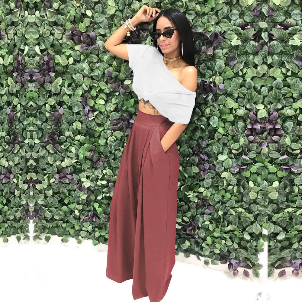 Women's Plain Plicated Pocket Wide Leg Pants, Casual Comfy High Waist Trousers for Summer, Ladies Bottoms for Daily Wear - Seldom Seen Styles