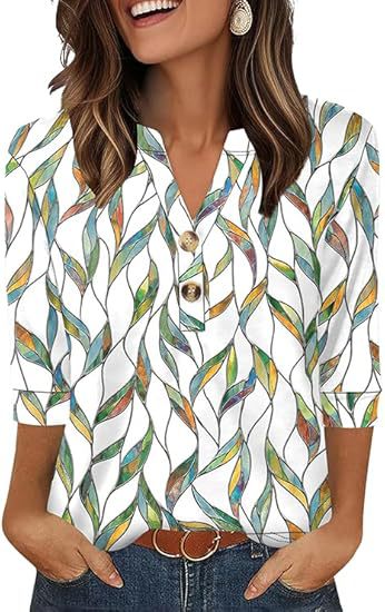 Womens Tops 3/4 Sleeve Heley Shirts for Women Summer Fashion 2025 Blouses Beach Vacation Clothes - Seldom Seen Styles