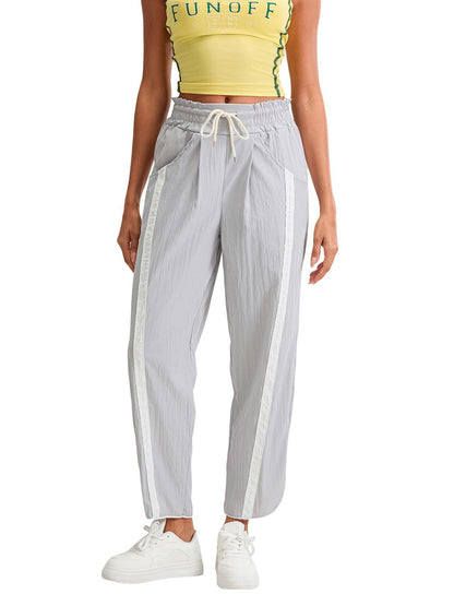 Women's Baggy Wide Leg Pants Casual Drawstring Elastic Waisted Contrast Color Workout Y2K Track Pants - Seldom Seen Styles