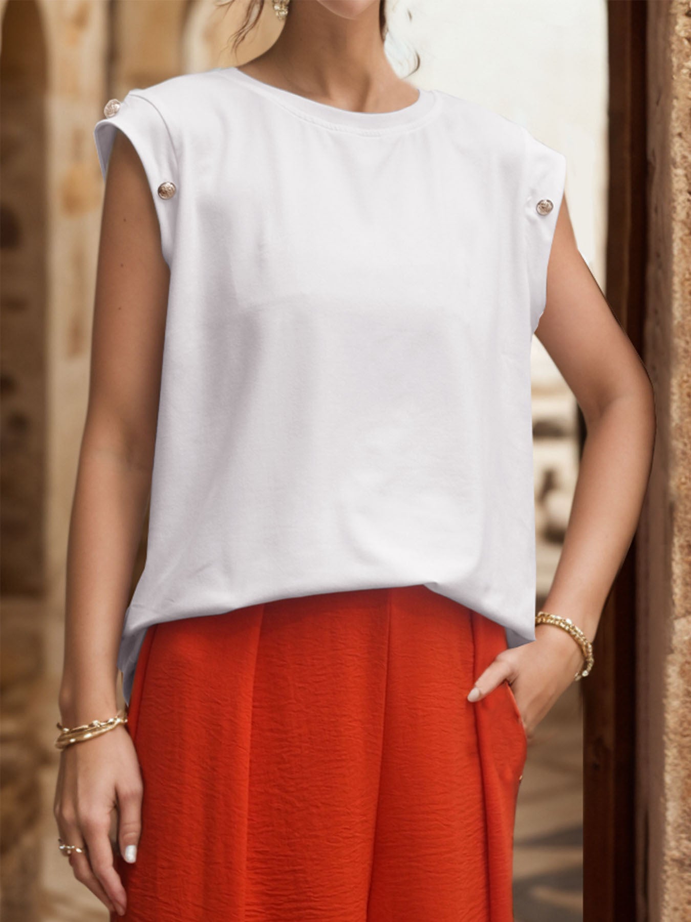 Summer Women's Sleeveless Classic Tops Horizontal Striped Round Neck Vest Loose Fit Cotton Fashion T-Shirt