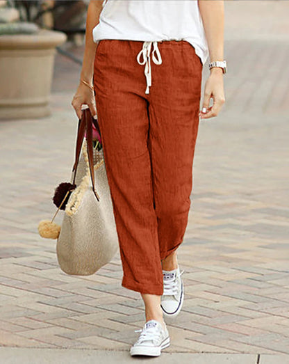 Women's Linen Blend Drawstring Relaxed Fit Wide Leg Pant - Seldom Seen Styles