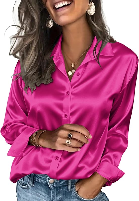 Satin Blouses for Women Silk Button Down Shirts Long Sleeve Business Casual Tops