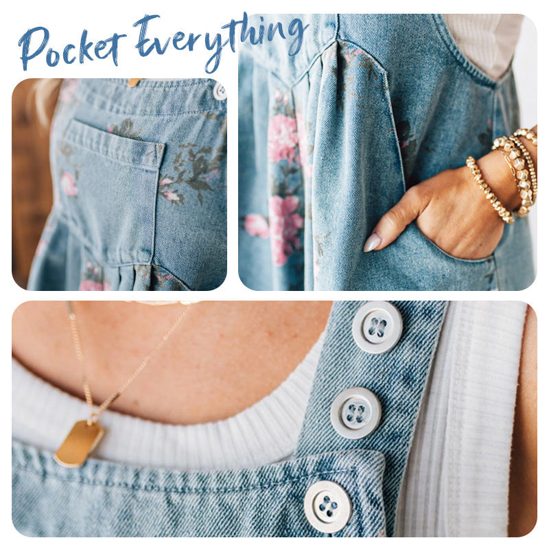 🌸2025 New Fashion🌸 Vintage Floral Printed Denim Jumpsuit - Seldom Seen Styles