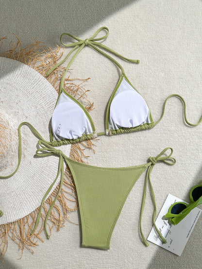 Women's 2 Piece Halter Triangle Bathing Suit Ribbed Bikini Swimsuits