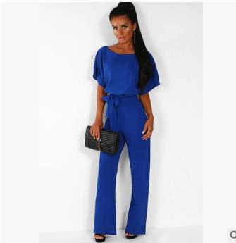 Womens Loose Short Sleeve Belted Wide Leg Pant Romper Jumpsuit Business Casual One Piece Outfits - Seldom Seen Styles