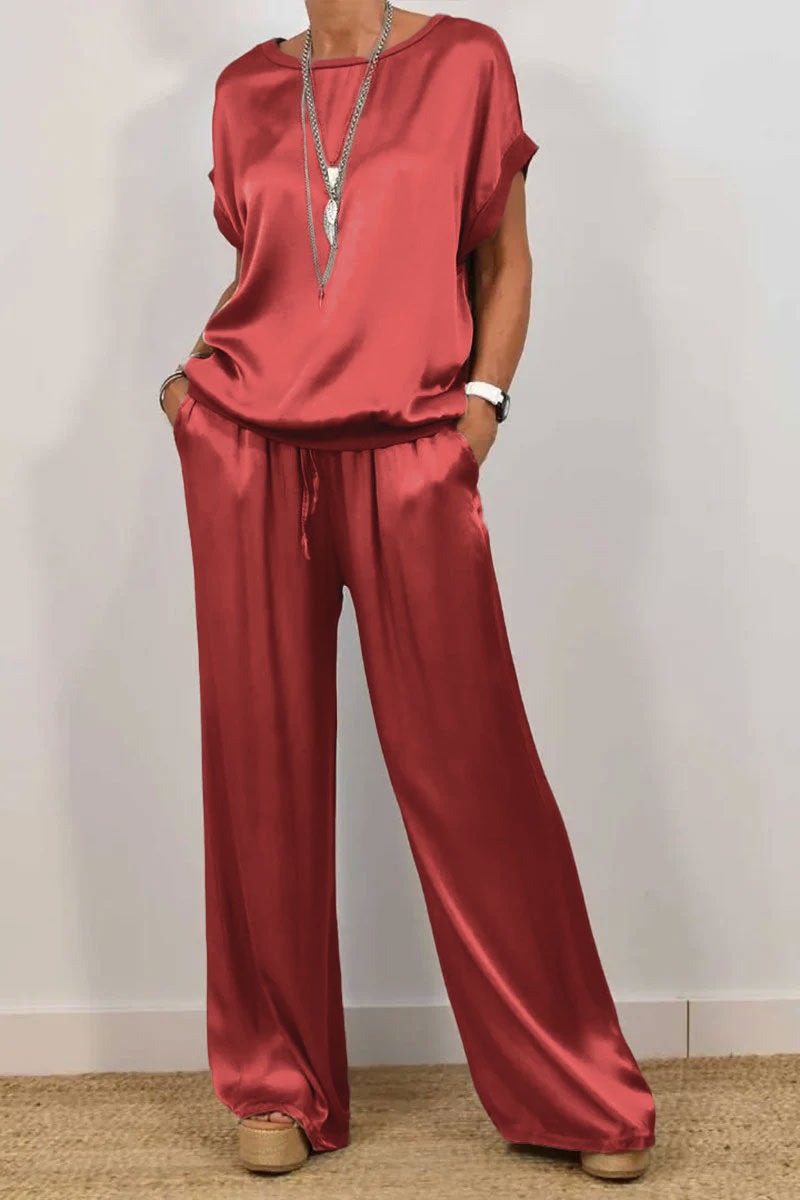 Women's Spring Casual Solid Color Satin Two-Piece Suit - Seldom Seen Styles