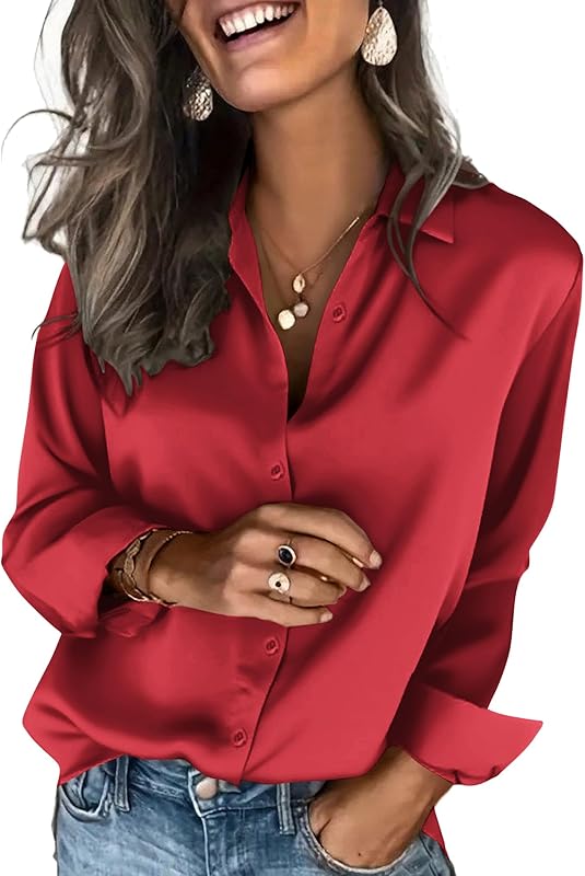 Satin Blouses for Women Silk Button Down Shirts Long Sleeve Business Casual Tops