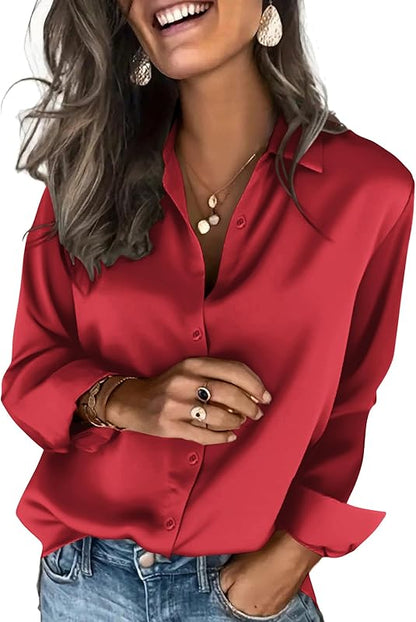 Satin Blouses for Women Silk Button Down Shirts Long Sleeve Business Casual Tops