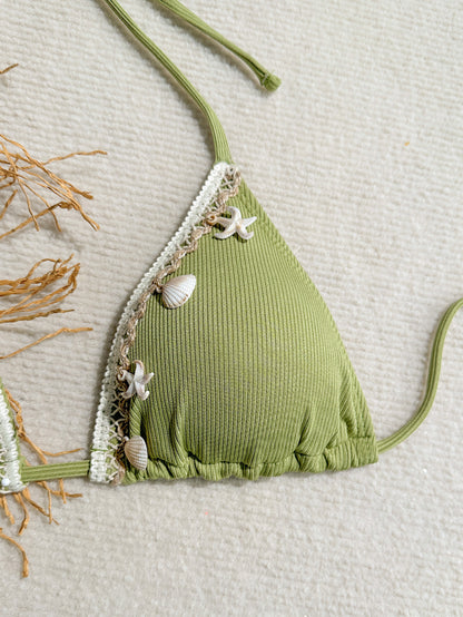 Women's 2 Piece Halter Triangle Bathing Suit Ribbed Bikini Swimsuits