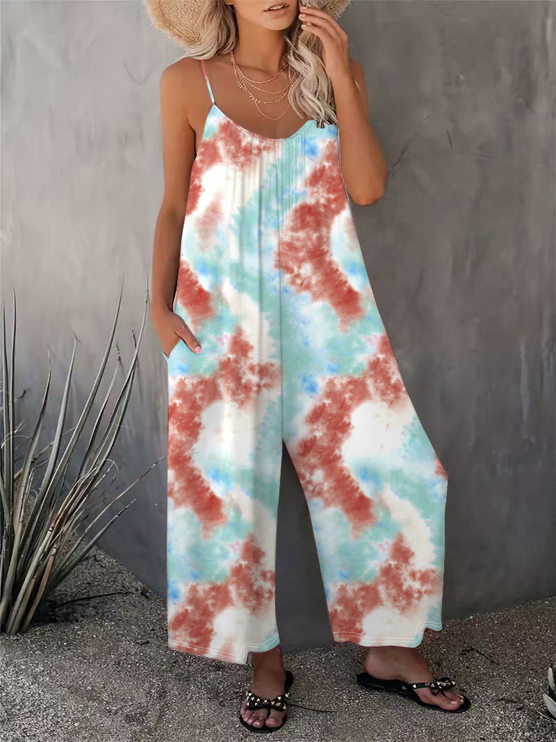 2025 Summer New Women's Casual Ladies' Strap Jumpsuit Pants New Printed Sleeveless Romper for Women