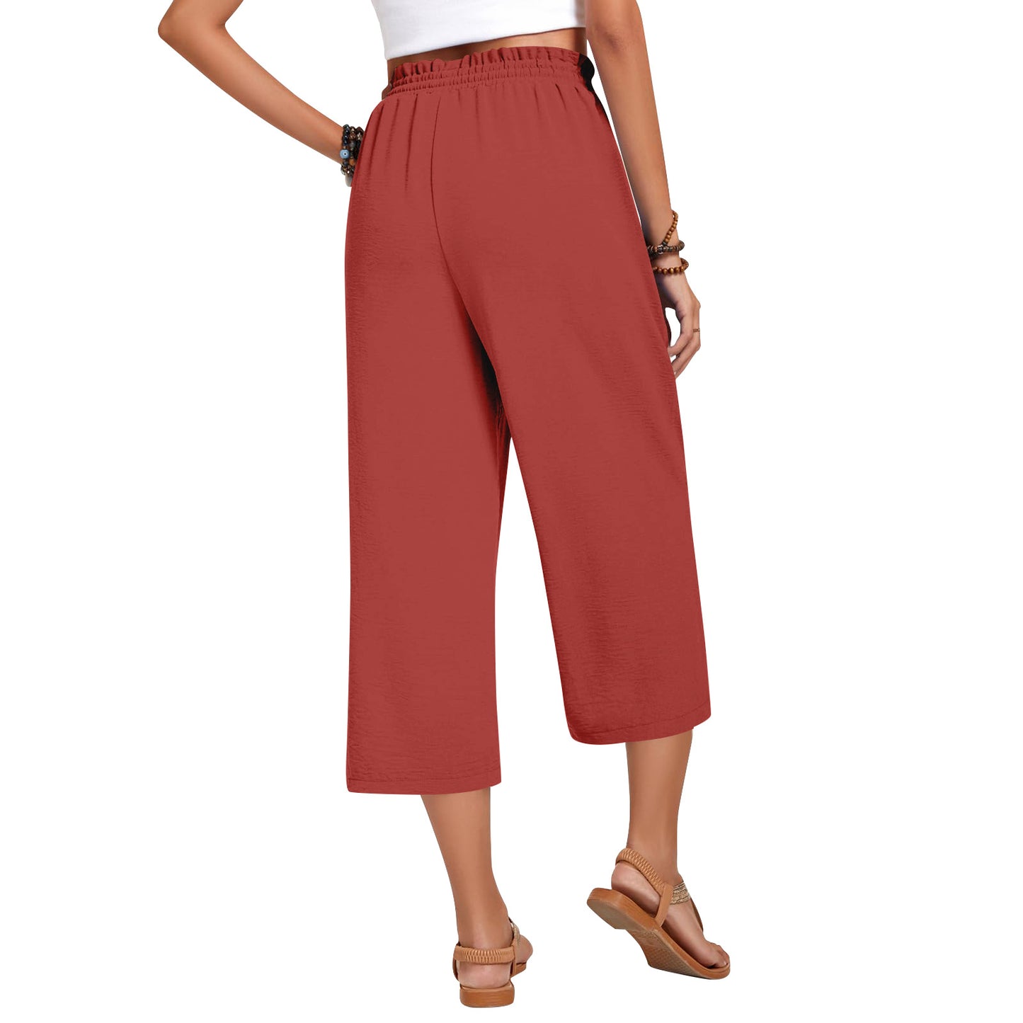 Women's Capri Pants Drawstring Casual Palazzo Trousers with Pockets Loose High Waisted Wide Leg Lounge Pants - Seldom Seen Styles